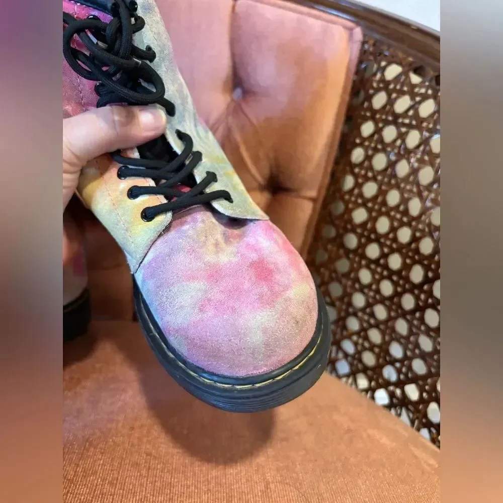 Dr. Martens Kids Tie Dye Lace Up Boots Size 3 | Rainbow Pastel Docs